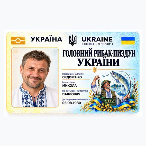 Посвідчення &laquo;Головний рибак-пиздун України&raquo; 040190 фото