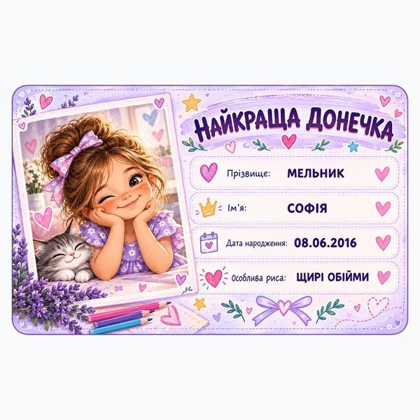 Посвідчення &laquo;Найкраща донечка&raquo; 040220 фото